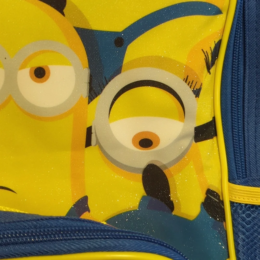 Minions Themed, Glittery Book Bag w/Attachable Lunch Bag, New
